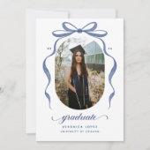 Blue Bow Graduation Open House Party Invitation Einladung (Vorderseite)