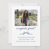 Blue Bow Graduation Open House Party Invitation Einladung (Rückseite)