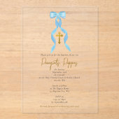 Blue Bow griechisch-orthodoxe Christening Boy Tauf Acryleinladungen (Vorderseite)