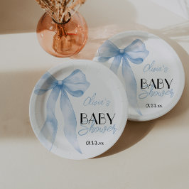 Blue Bow Hand Drawing Script Baby Boy Dusche Pappteller