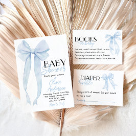 Blue Bow Hand Drawn Boy Coquette Babydusche Einladung
