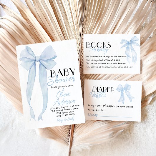 Blue Bow Hand Drawn Boy Coquette Babydusche Einladung
