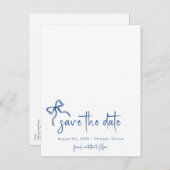 Blue Bow Hand gezogen Save the Date Foto Postkarte (Vorne/Hinten)