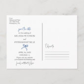 Blue Bow Hand gezogen Save the Date Foto Postkarte (Rückseite)