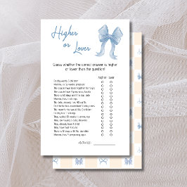 Blue Bow Higher oder Lower Baby Shower Game Card