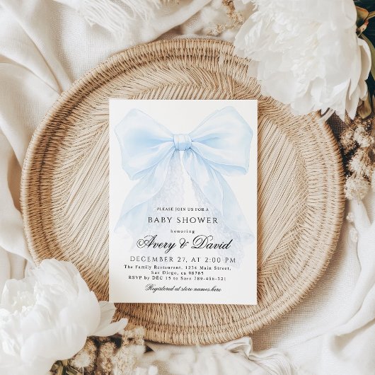 Blue Bow Junge Moderne Babyparty  Einladung