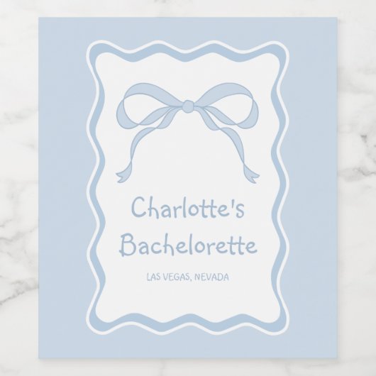 Blue Bow Junggeselinnen-Abschied Weinetikett (Einzelnes Label)