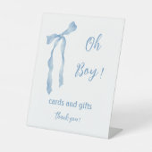 Blue Bow Jungs Baby duschen karierte Karten und Ge Sockelschild (Vorderseite)