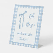 Blue Bow Jungs Baby duschen karierte Karten und Ge Sockelschild (Vorderseite)