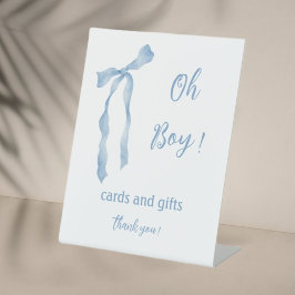 Blue Bow Jungs Baby duschen karierte Karten und Ge Sockelschild