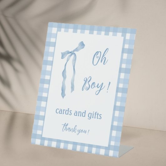 Blue Bow Jungs Baby duschen karierte Karten und Ge Sockelschild