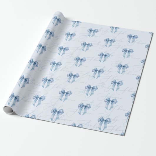 Blue Bow Kalligraphie moderne Baby Dusche Geschenkpapier (Ungerollt)