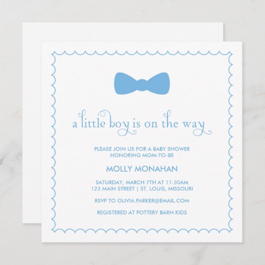 Blue Bow-Krawatte| Kinderdusche Einladung (Vorne/Hinten)