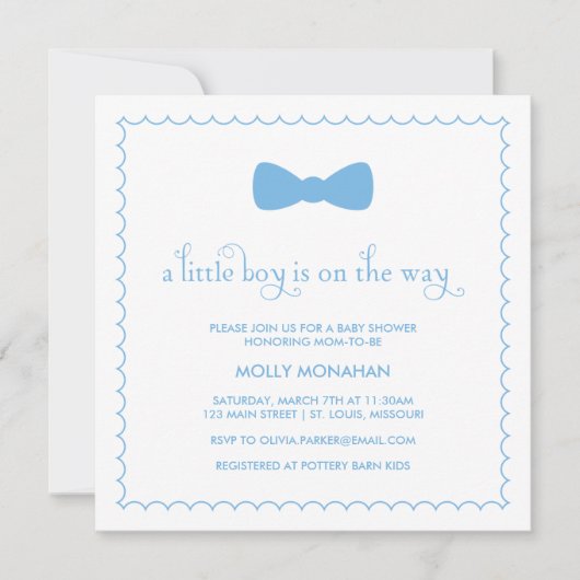 Blue Bow-Krawatte| Kinderdusche Einladung (Vorderseite)