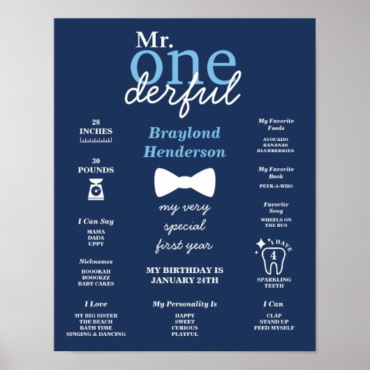 Blue Bow Krawatte Mr Onederful Milestone Poster (Vorne)