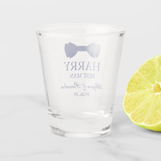 Blue Bow Krawatte Trauzeuge Schnapsglas (Rückseite)