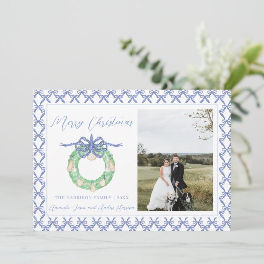 Blue Bow Küste Weihnachten Grandmillenial Foto (Stehend Vorderseite)