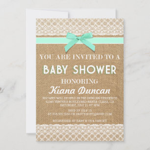 Blue Bow Lace Burlap Baby Dusche Einladung