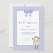 Blue Bow Lamb Baby Dusche Einladung (Vorderseite)
