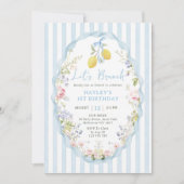 Blue bow lemon birthday Invitation Einladung (Vorderseite)