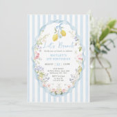 Blue bow lemon birthday Invitation Einladung (Stehend Vorderseite)