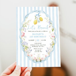 Blue bow lemon birthday Invitation Einladung