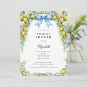 Blue Bow Lemons Florals Bridal Shower Einladung (Stehend Vorderseite)