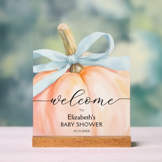 Blue Bow Little Pumpkin Baby Dusche Willkommen Acrylschild (Neutral)