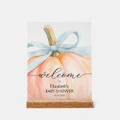 Blue Bow Little Pumpkin Baby Dusche Willkommen Acrylschild (Vorderseite)