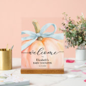 Blue Bow Little Pumpkin Baby Dusche Willkommen Acrylschild (Hochzeit)
