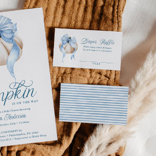 Blue Bow Little Pumpkin Baby Dusche Windel Raffle Begleitkarte