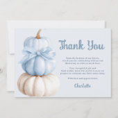 Blue Bow Little Pumpkin Boy Baby Dusche Dankeskarte (Vorderseite)