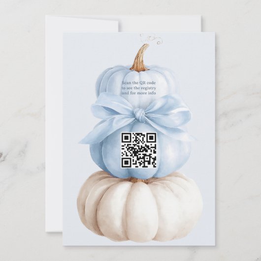 Blue Bow Little Pumpkin Boy Baby Dusche QR Code Einladung (Rückseite)