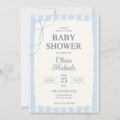 Blue Bow Minimalist Baby Shower Invitation Mitteilungskarte (Vorderseite)