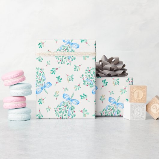 Blue Bow Mistletoe Winter Baby Shower Wrap Geschenkpapier (Babyparty)