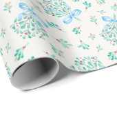 Blue Bow Mistletoe Winter Baby Shower Wrap Geschenkpapier (Rolleneckpunkt)