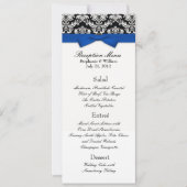 Blue Bow mit Damask Wedding Empfang Menu Einladung (Vorderseite)