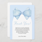 Blue Bow Modern Baby Dusche Danke Karte (Vorne/Hinten)