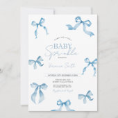 Blue Bow Modern Baby Sprinkle Einladung (Vorderseite)