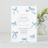 Blue Bow Modern Baby Sprinkle Einladung (Stehend Vorderseite)