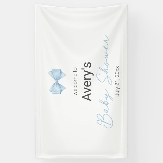 Blue Bow Modern Boy Baby Dusche Banner (Vertikal)