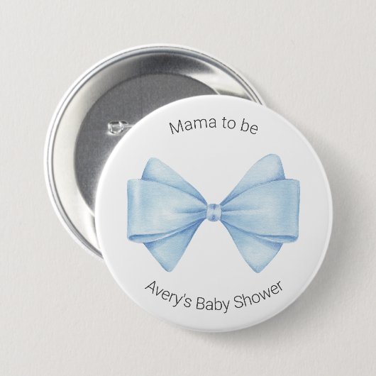 Blue Bow Modern Boy Baby Dusche Button (Vorne & Hinten)