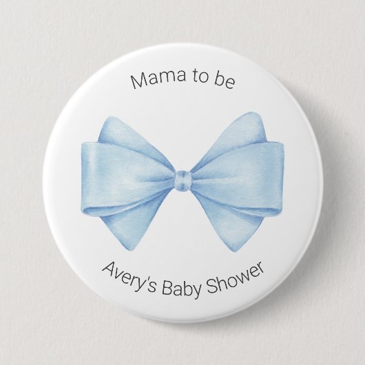 Blue Bow Modern Boy Baby Dusche Button (Vorderseite)