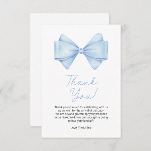 Blue Bow Modern Boy Baby Dusche Dankeskarte (Vorne/Hinten)