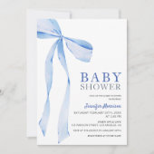 Blue Bow Modern Boy Baby Dusche Einladung (Vorderseite)