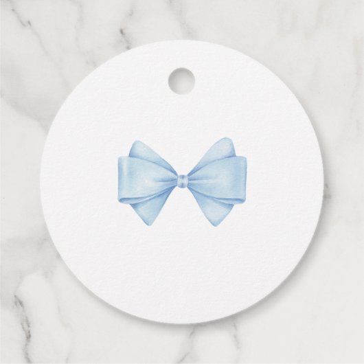 Blue Bow Modern Boy Baby Dusche Geschenkanhänger (Rückseite)