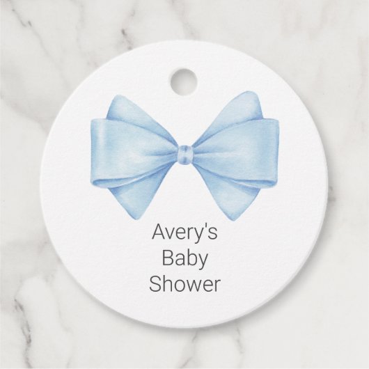 Blue Bow Modern Boy Baby Dusche Geschenkanhänger (Vorderseite)