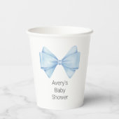 Blue Bow Modern Boy Baby Dusche Pappbecher (Rückseite)