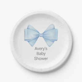 Blue Bow Modern Boy Baby Dusche Pappteller