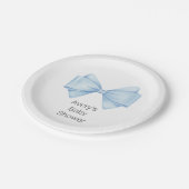 Blue Bow Modern Boy Baby Dusche Pappteller (Schrägansicht)